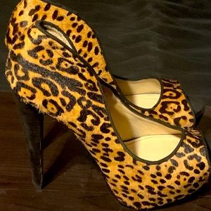 Leopard Print Platform Peep Toe Heels